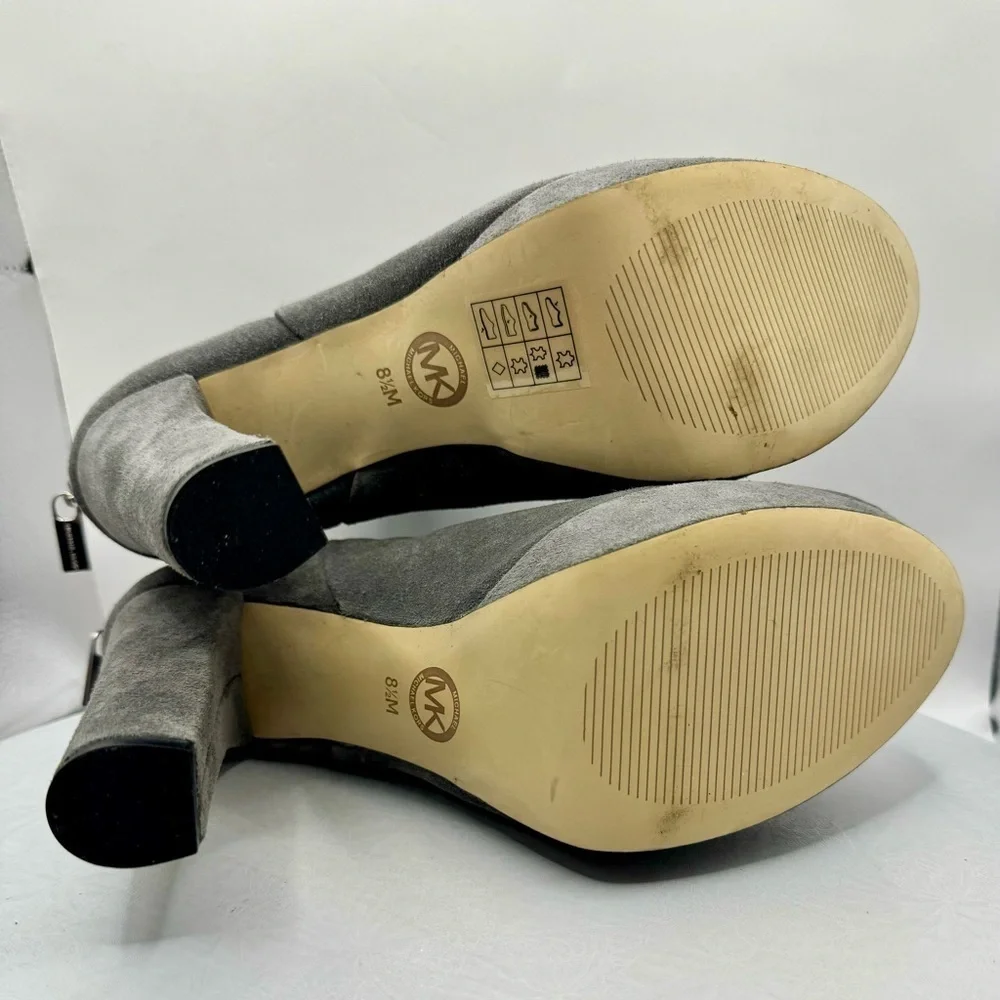 EUC Michael Michael Kors Grey Suede Platform Block Heel Booties Size 8.5‎